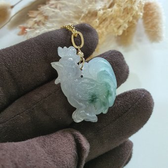 Good Translucency Icy with Green Jadeite "Rooster" Pendant (JAB006701)
