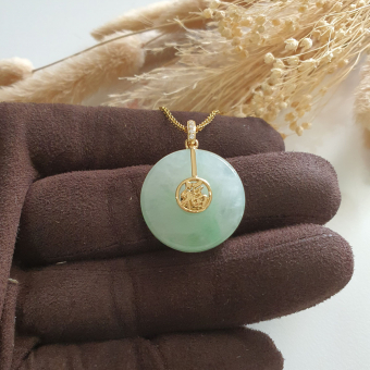 Translucent Icy Apple Green Jadeite "Countless Blessing" Pendant (JAB006780)