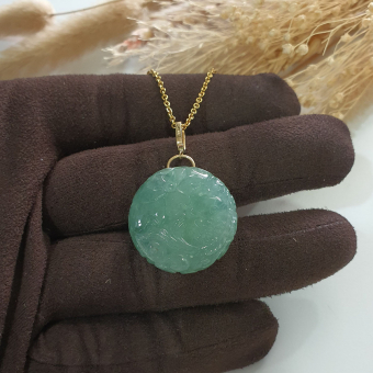 Translucent Icy Green Jadeite "Prosperity Fish and Lotus" Pendant (JAB006984)