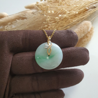 Translucent Green with Brilliant Green Jadeite "Auspicious Coin" Pendant (JAB007115)