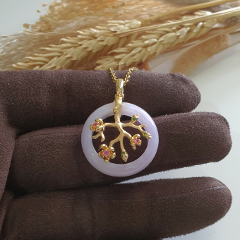 Translucency Brilliant Lavender Jadeite "Cherry Blossom" Pendant (JAB007280)