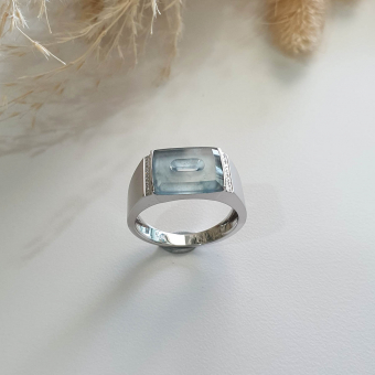 Highly Translucent Icy Light Blue Jadeite "Blue Pillow" Diamond Ring (JAD000728)