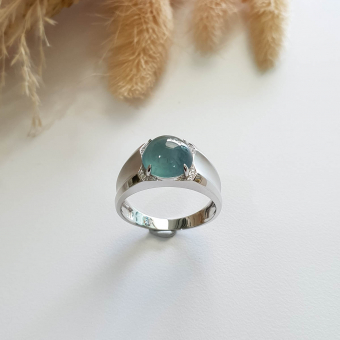 Highly Translucent Icy Blue Jadeite "Blue Moon" Diamond Ring (JAD000729)