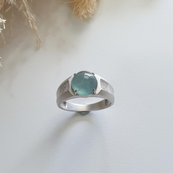 Highly Translucent Icy Light Blue Jadeite "Blue Moon" Diamond Ring (JAD000737)