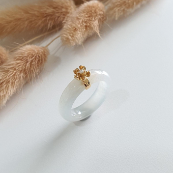 Highly Translucent Icy Jadeite "Icy Cherry Blossom" Ring (JAD000738)