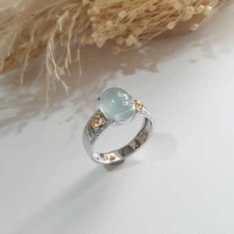 Highly Translucency Icy Sky Blue “Auspicious Wealth Toad” Ring (JAD000753)