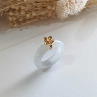 Highly Translucent Icy Jadeite "Icy Cherry Blossom" Ring (JAD000892)