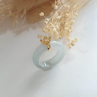 Highly Translucent Icy Light Green Jadeite "Icy Cherry Blossom" Ring (JAD000897)