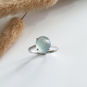 Highly Translucent Icy Light Blue Jadeite "Dreamy Winter" Ring (JAD001234)