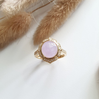 Translucent Icy Brilliant Lavender Jadeite “Le Blossom” Ring (JAD001245)