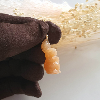 Translucent Brilliant Light Orange Jadeite "Rabbit of Wealth" Pendant (JAM000412)