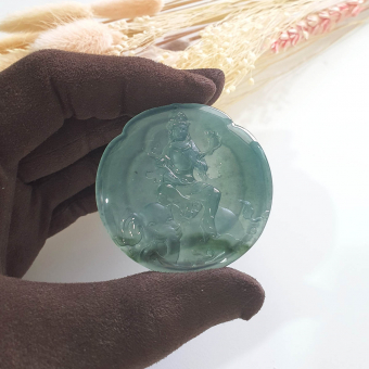 Highly Translucent Icy Bluish Green with Green Jadeite "Samantabhadra” Pendant (JAM000461)