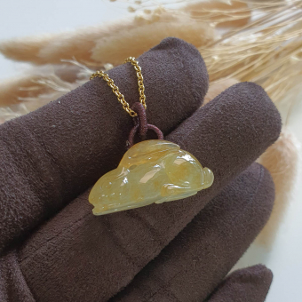 Translucent Icy Yellow Jadeite "Prosperity Rabbit" Pendant (JAM000724)
