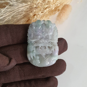 Translucent Icy Greenish Lavender Jadeite "Majestic Dragon” Pendant (JAM000762)