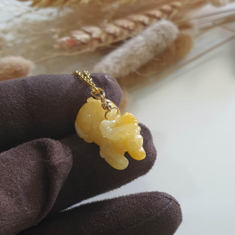 Translucent Brilliant Yellow Jadeite "Ox of Wealth" Pendant (JAM000785)