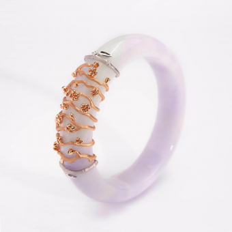 Translucent Lavender Jadeite "Flower Blossom" Bangle (JAC000576)