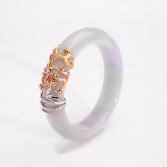 Translucent Lavender and Green Jadeite "Flower Blossom" Bangle