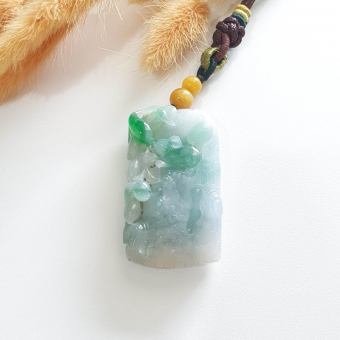 [Rare] Translucent Green with Brilliant Apple Green Jadeite Carved "Squirrels & Bountiful Harvests" (JAM000488)