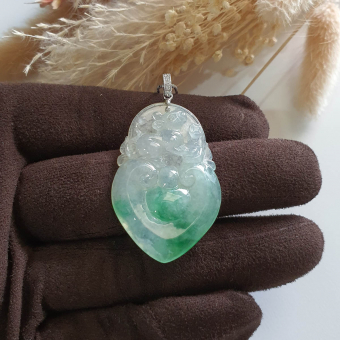 Highly Translucent Icy and Apple Green Jadeite "Prosperity" Pendant (SJB002453)