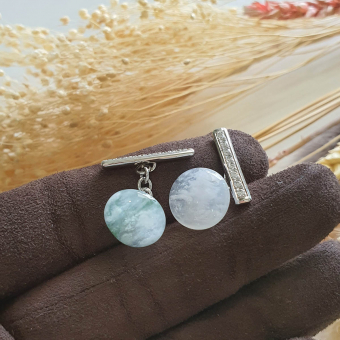 Highly Translucent Icy and Icy Green Jadeite Cufflinks (SJC000408)