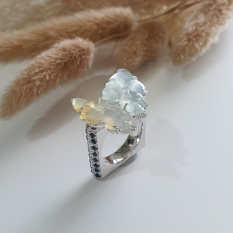 Highly Translucent Icy Jadeite “Prosperity GoldFishes” Ring (SJD000322)