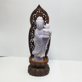 [Rare] Translucent Lavender Jadeite "Child Granting Guanyin" Ornament (SJK000119)